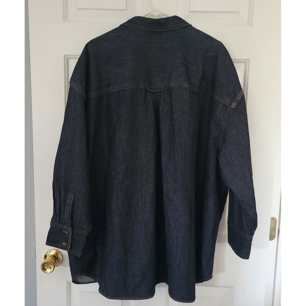Old Navy Denim Shirt Women 3X Dark Wash New Oversized Long Sleeve Button Up - Picture 2 of 8